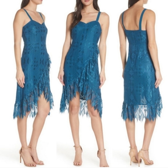 foxiedox Dresses & Skirts - Foxiedox Blue Dress Cocktail Eyelash Lace NWT